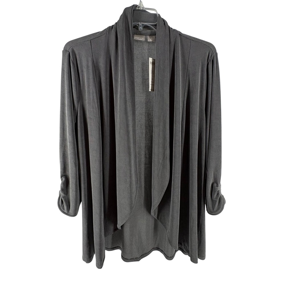 Chicos Travelers Acetate Pleat Sleeve Jacket Shadow Cross Dye Grey Size 3 16/18
